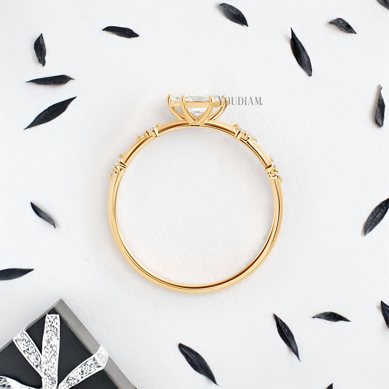 Marquise Lab Diamond in East-West Setting with Diamonds on Band Ring - YDJLR75