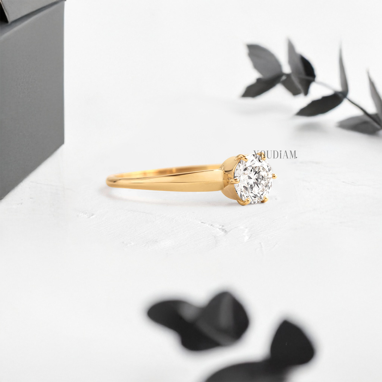 Round Lab Diamond in Six Prongs with Taper Band Ring - YDJLR57