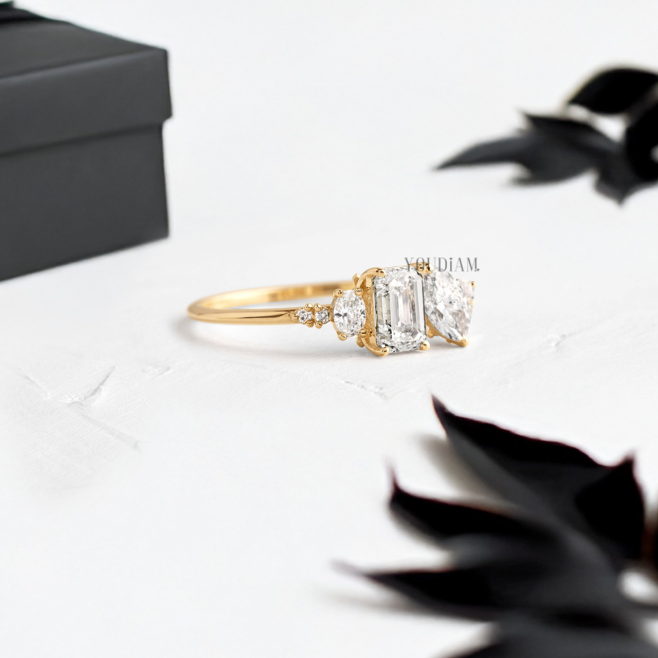 Toi Et Moi with Emerald and Marquise Lab Diamonds with Side Stones Ring - YDJLR63
