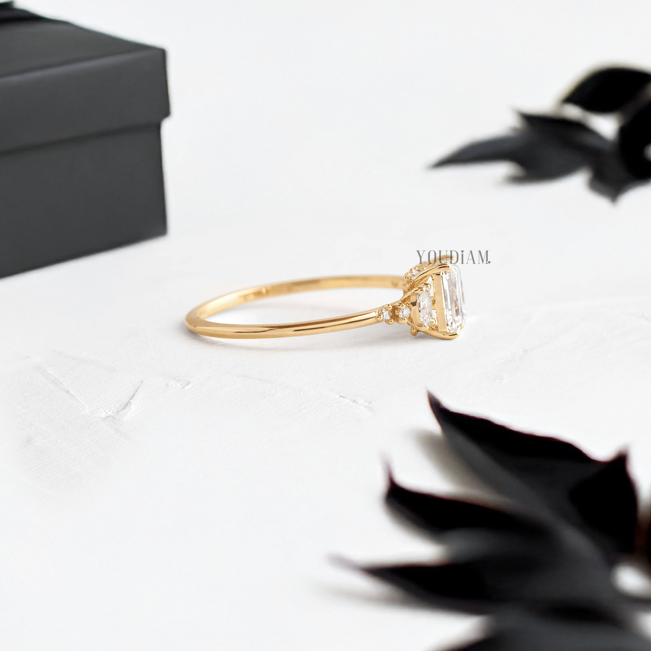 Toi Et Moi with Emerald and Marquise Lab Diamonds with Side Stones Ring - YDJLR63
