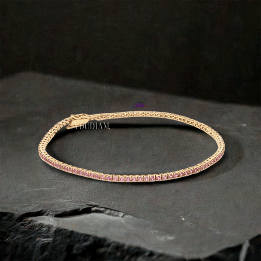 2ct Tennis Bracelet with Pink Sapphires in Round Cut - EUDBL04