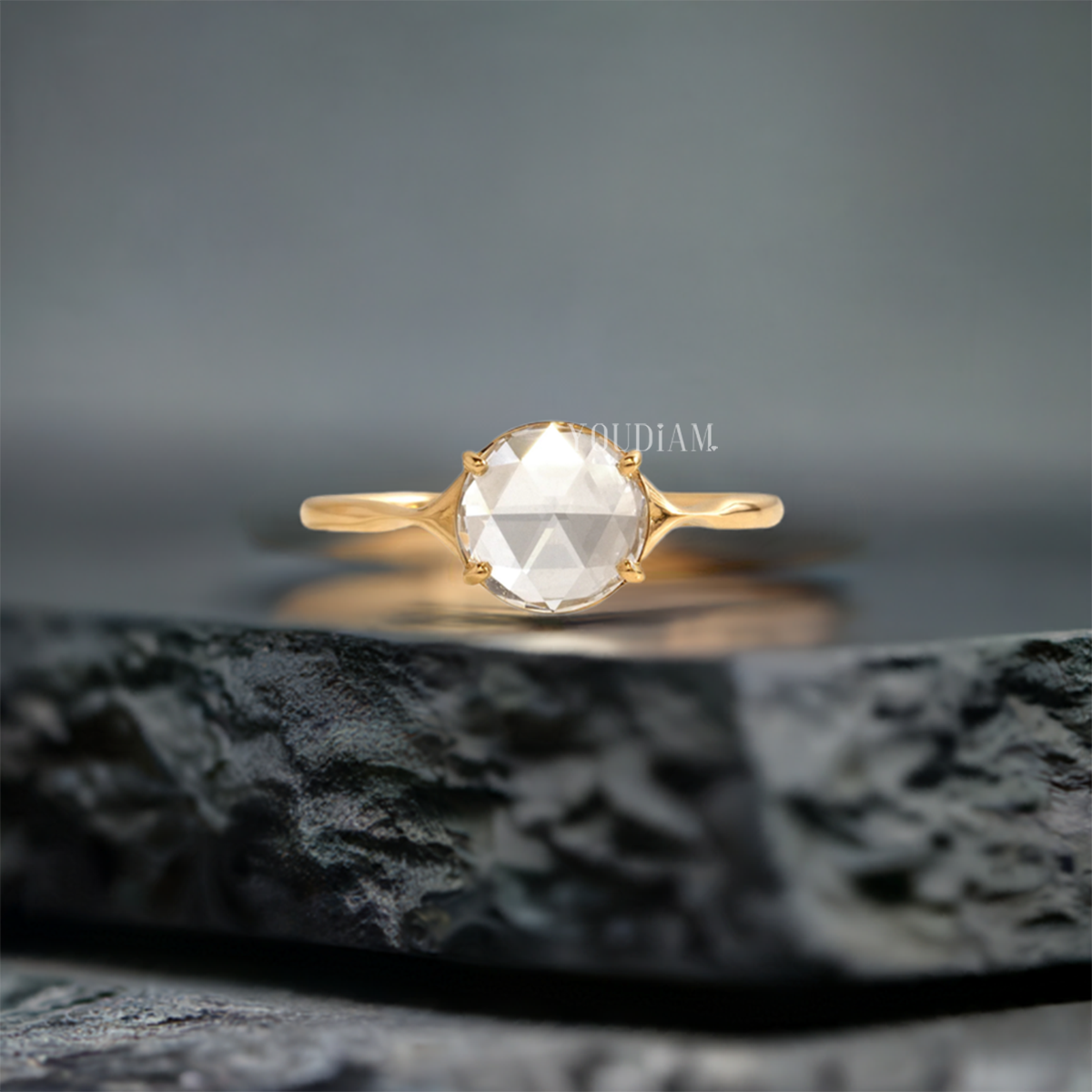 0.85ct Rose Cut Lab Diamond Ring, Rose Cut Solitaire Ring - EUDJLR48