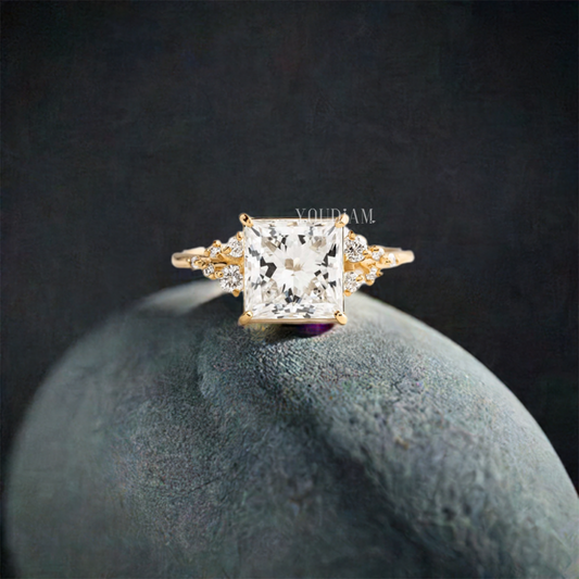 2ct Princess Cut Diamond Ring With 10 Accented Diamonds - EUDJLR45