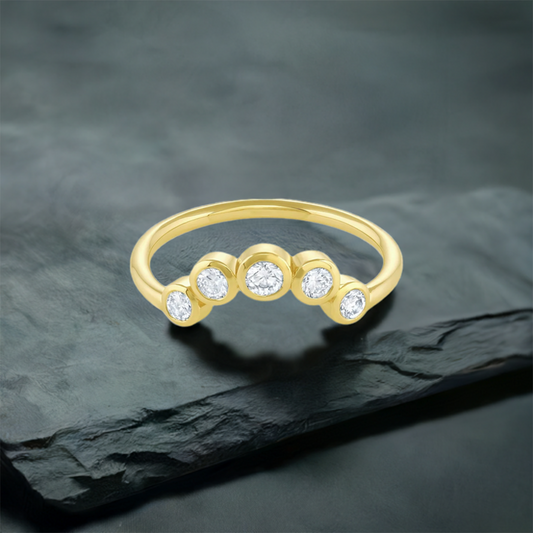 Curved Band with Five Lab Diamonds, Stacking Band In Lab Diamonds - EUDJLR58