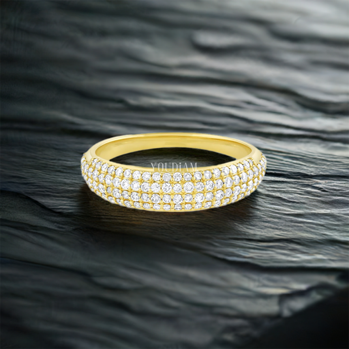 Lab Diamond Pave Dome Ring, Dome Shank, Rounded Edges Band - EUDJLR57