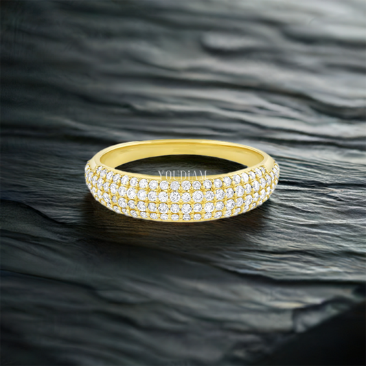 Lab Diamond Pave Dome Ring, Dome Shank, Rounded Edges Band - EUDJLR57