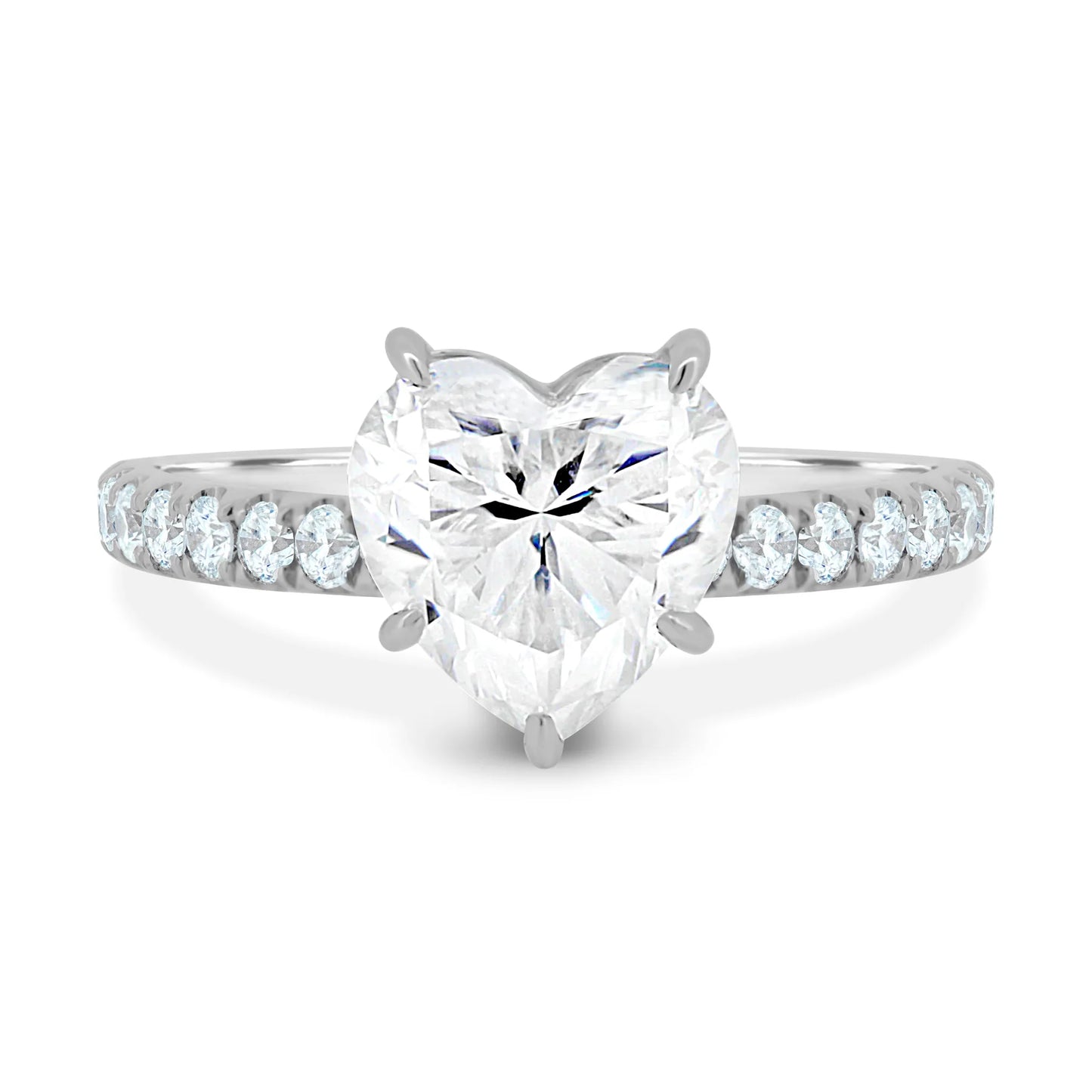 Lab Grown Diamond Heart Solitaire with Pavé Ring In 14k White Gold - UDJLR37