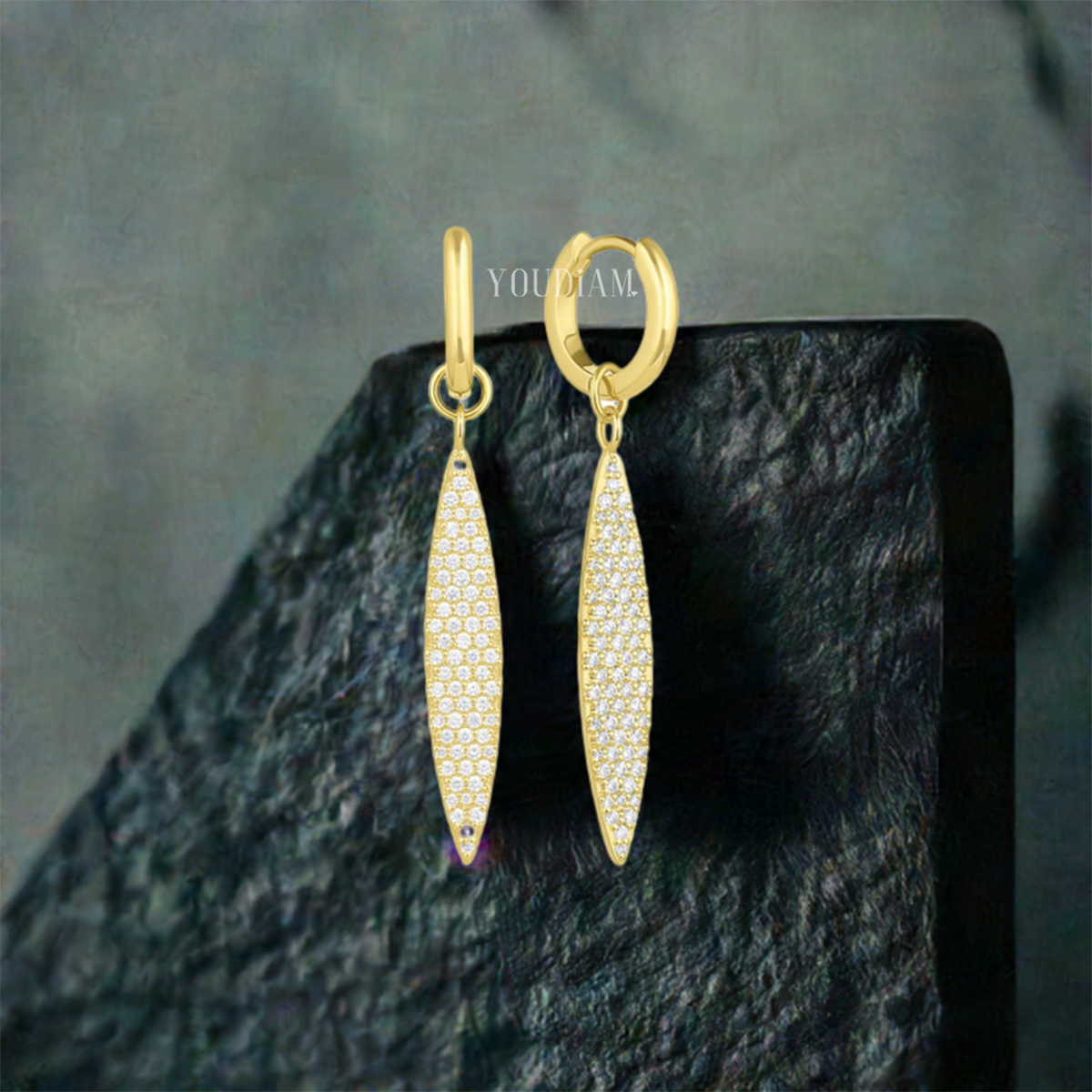 Leaf Shape Pave Lab Diamond Hoops, Leaf Shape Lab Diamonds Earrings - EUDER07