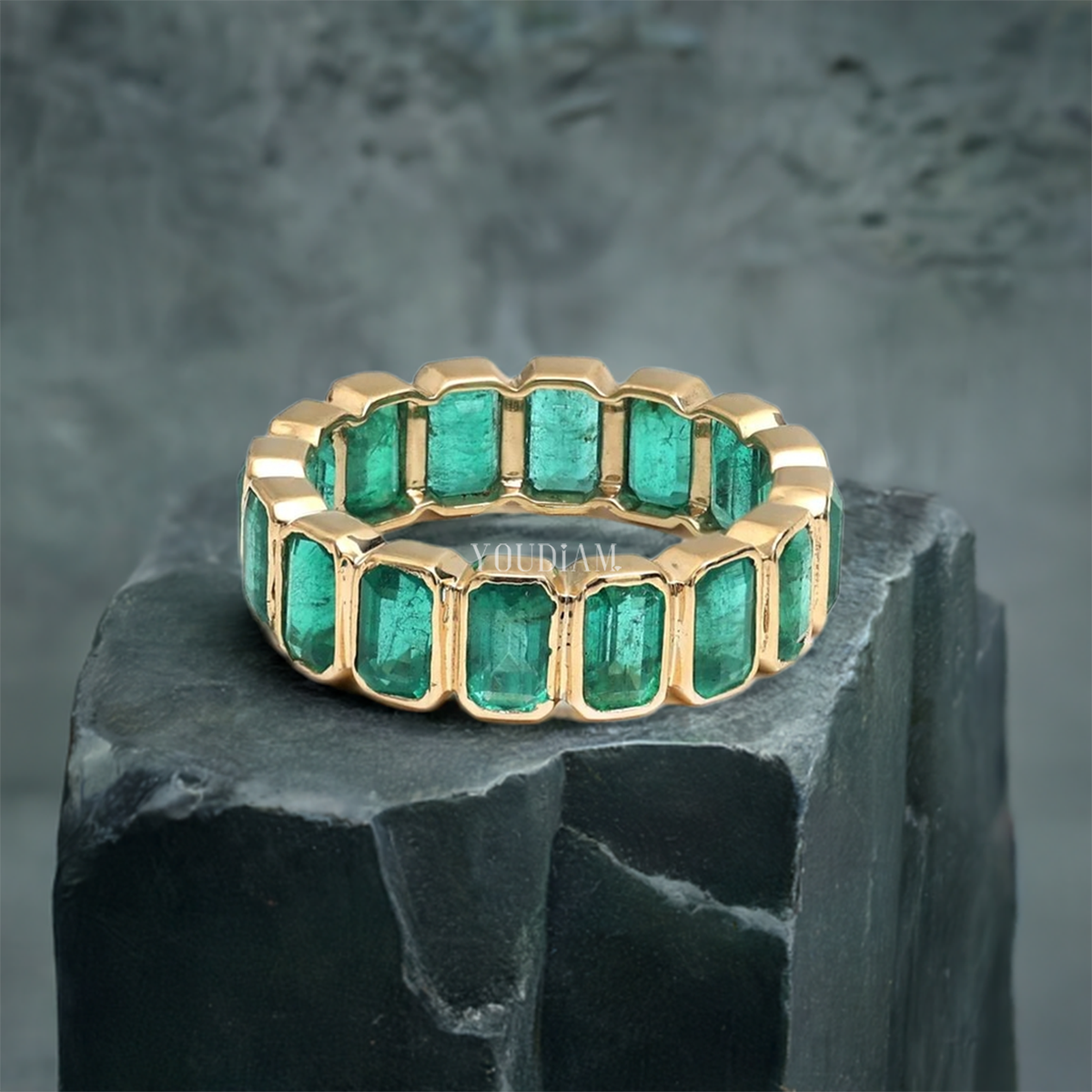 Natural Emeralds Eternity Band in Antique Bezel Setting - EUDJLR66