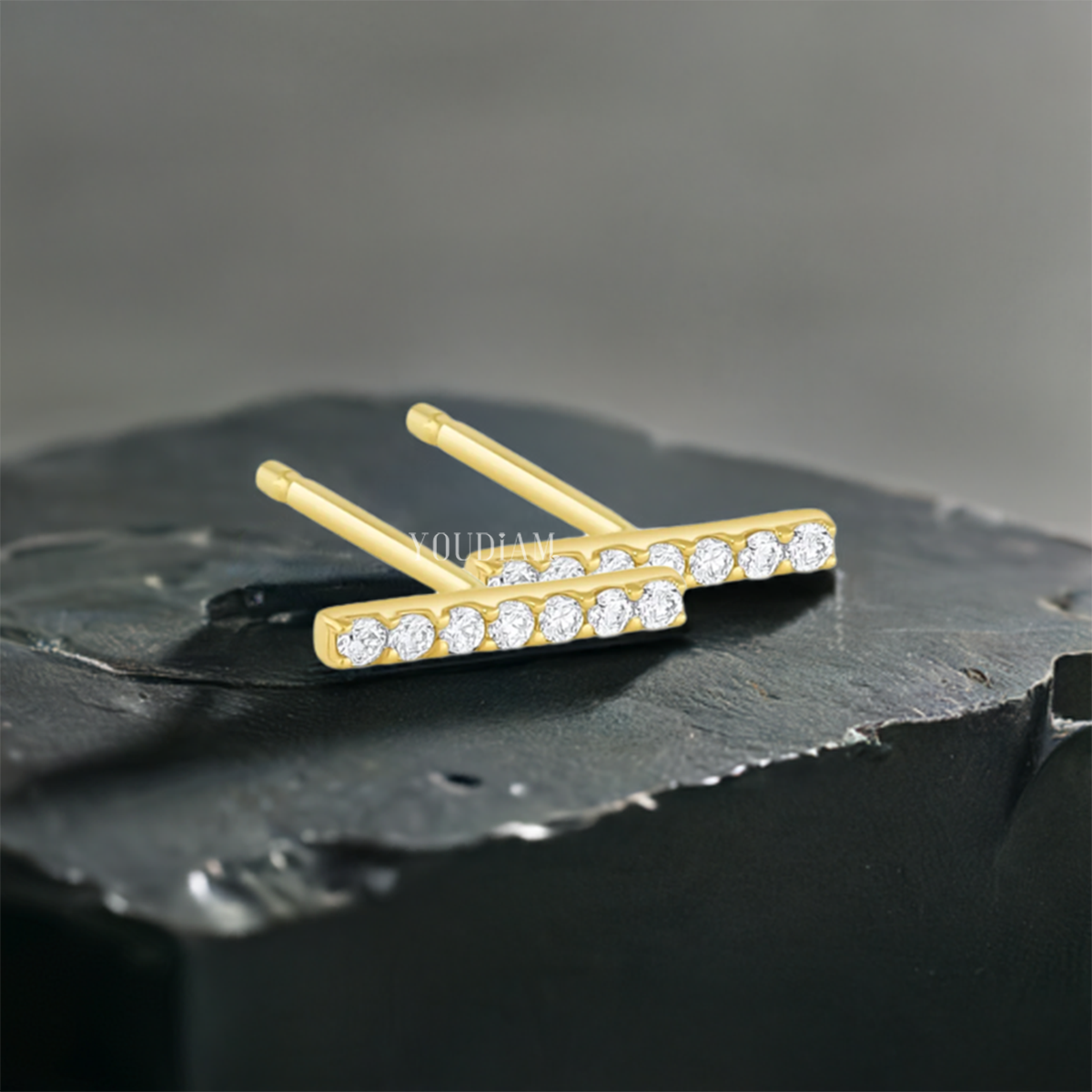 Pave Bar Stud Earrings with Lab Diamonds, Dainty Lab Diamonds Earrings - EUDER10