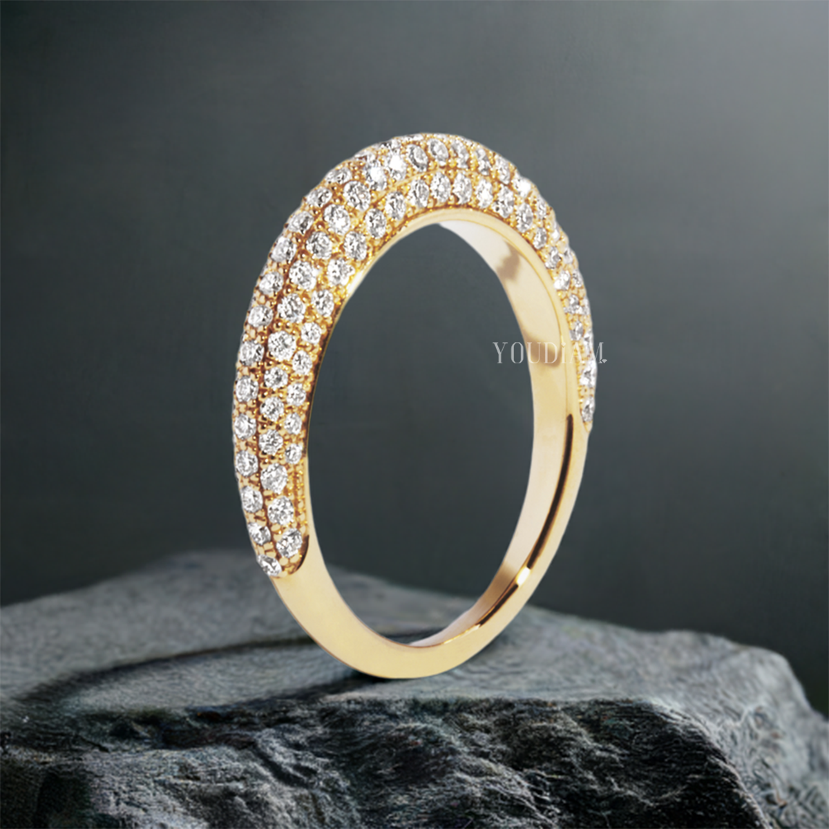 Pave Diamond Band with Rounded Form, Pave Set Wedding Band