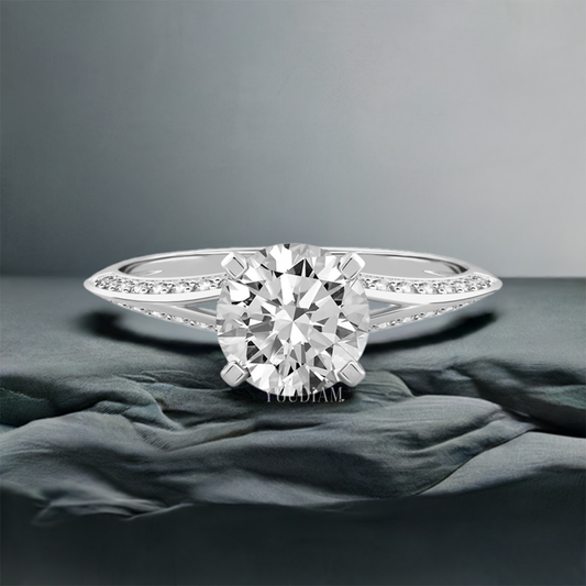 Petite Twist Lab Diamond Ring with Split-Shank Knife Edge and Pave Diamonds - EUDJLR50