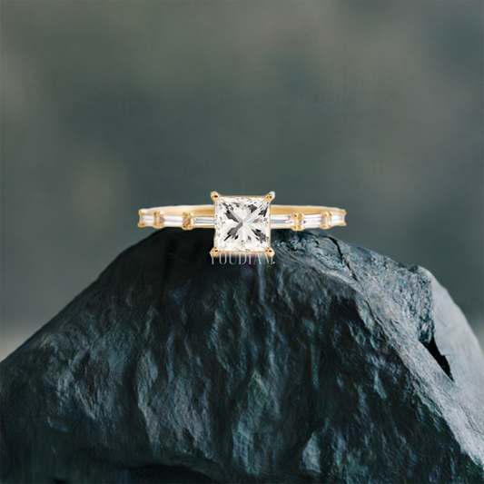 Princess Cut Lab Diamond Ring With 6 Baguette Diamonds - EUDJLR46