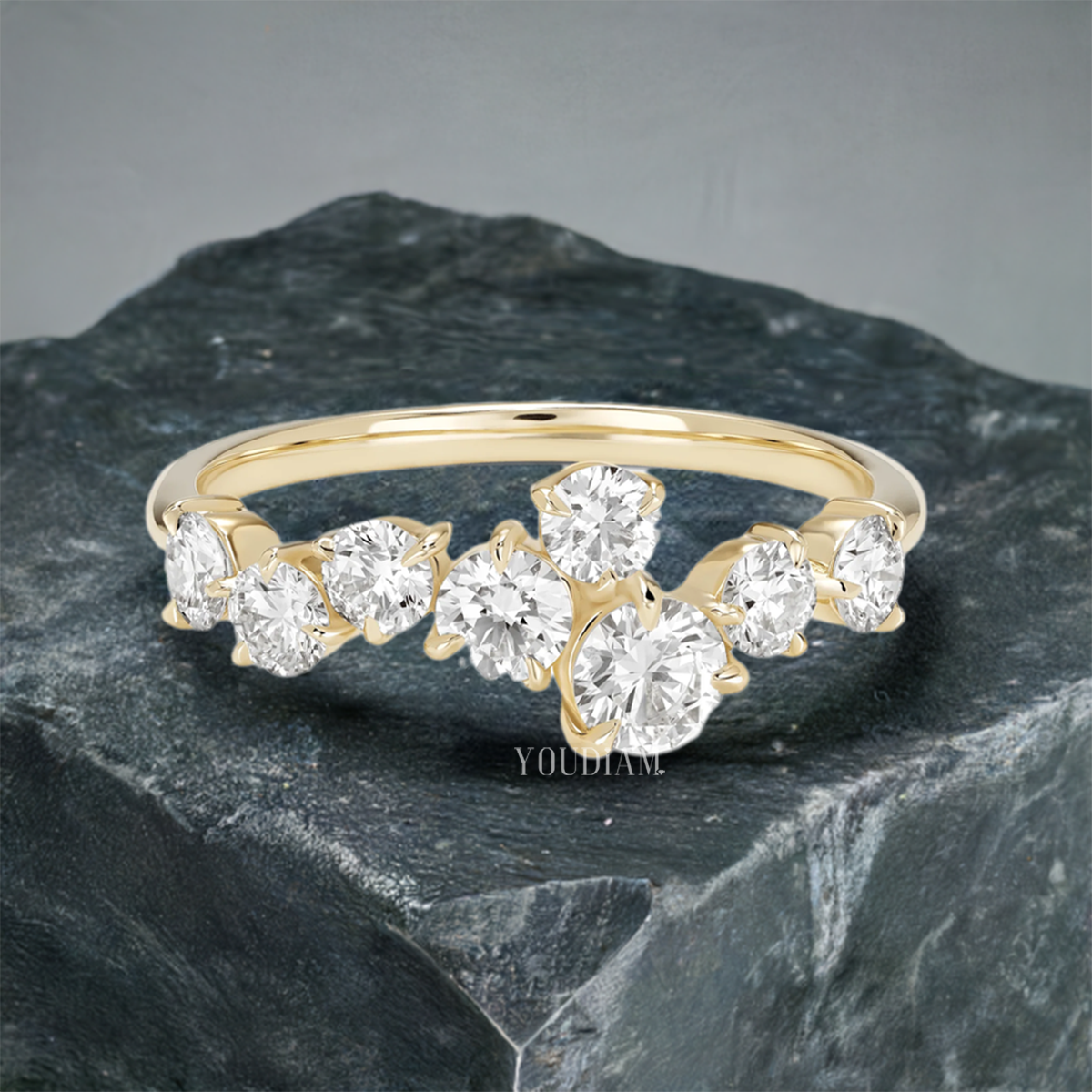 Sparkling Cluster of Eight Lab Diamonds Ring, Cluster Lab Diamonds Band - EUDJLR61