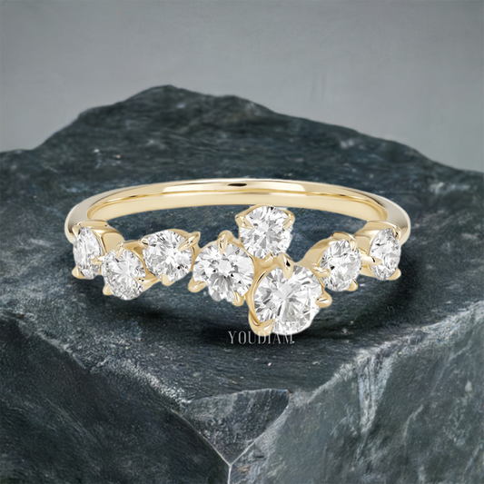 Sparkling Cluster of Eight Lab Diamonds Ring, Cluster Lab Diamonds Band - EUDJLR61