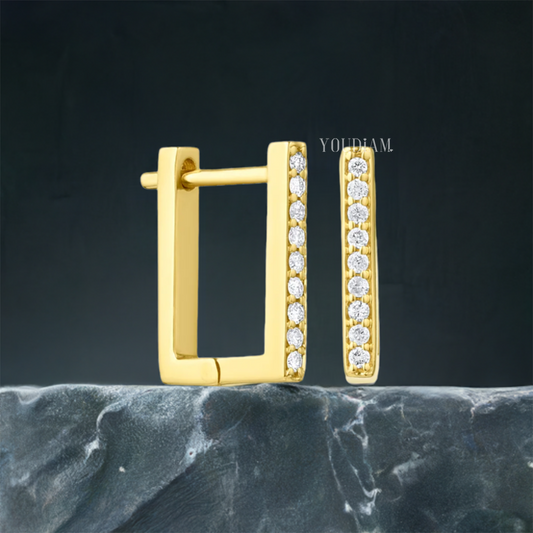 Square Shape Earrings with Pave Lab Diamonds, Dainty Lab Diamonds Earrings - EUDER05