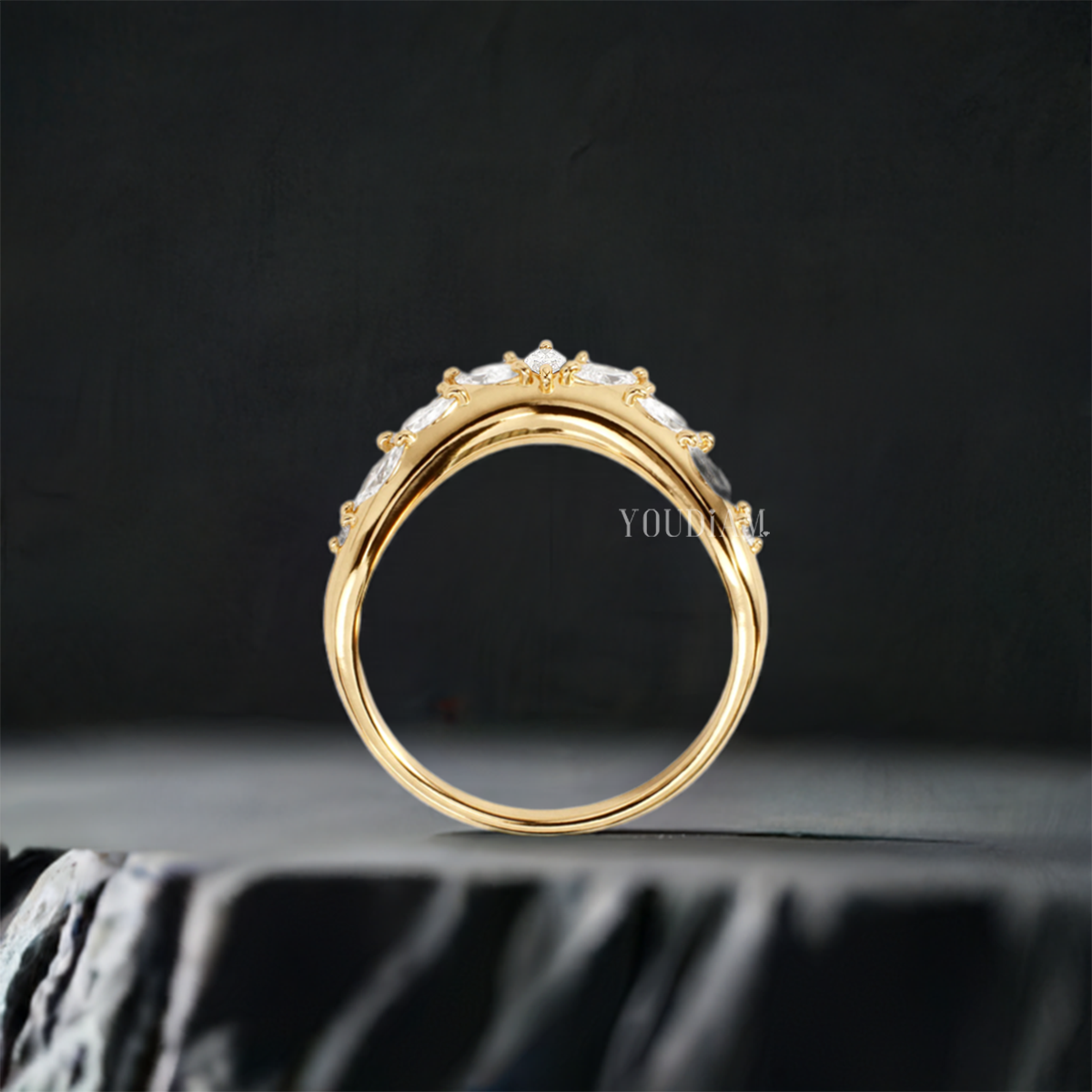 Stacking Band with Marquise Lab Diamonds, Curved Wedding Band - EUDJLR41