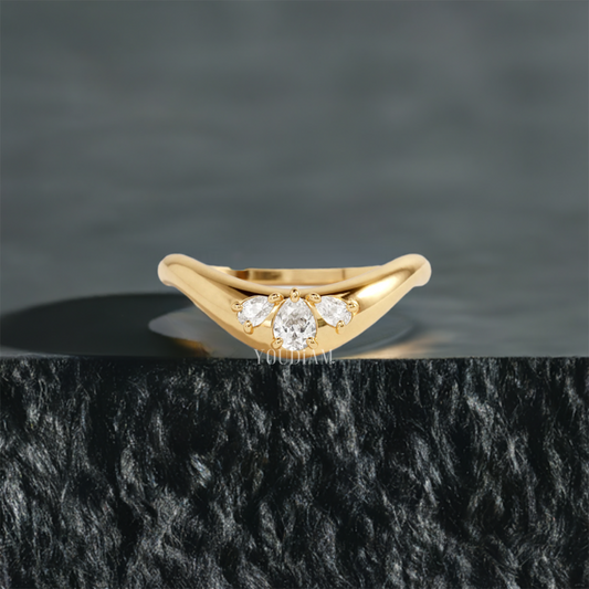 Stacking Band with Pear Lab Diamonds, Curved Wedding Band - EUDJLR42