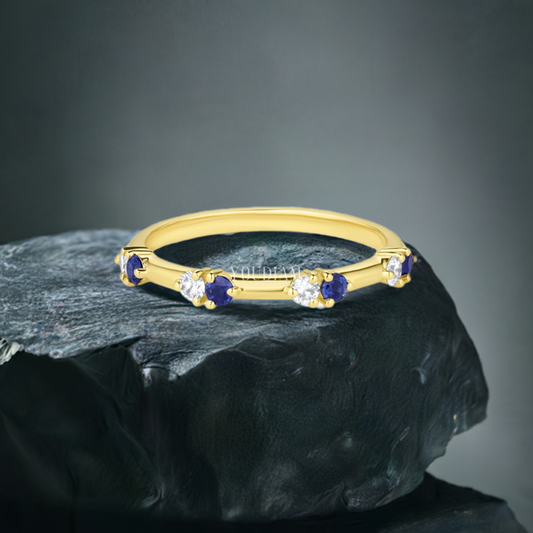 White Lab Diamond and Blue Sapphire Alternately Set Band, Blue Sapphire Band - EUDJLR60