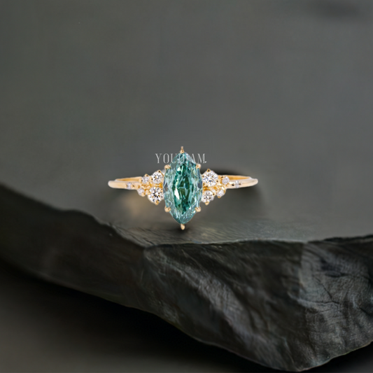 1ct Marquise Blue-Green Lab Diamond Ring with Accented Diamonds - EUDJLR49