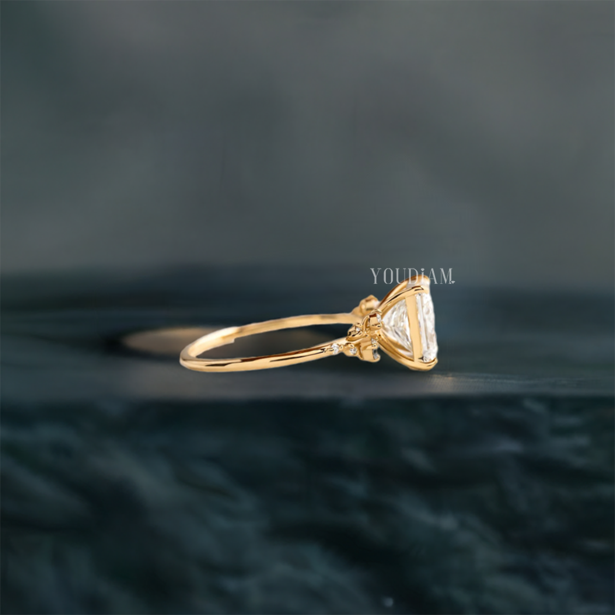 2ct Princess Cut Diamond Ring With 10 Accented Diamonds - EUDJLR45