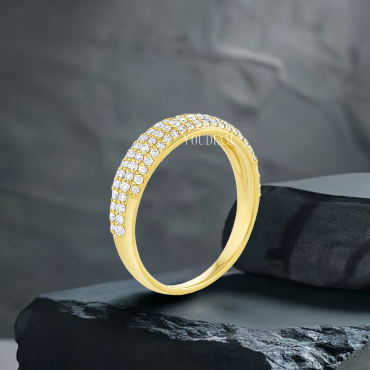 Lab Diamond Pave Dome Ring, Dome Shank, Rounded Edges Band - EUDJLR57