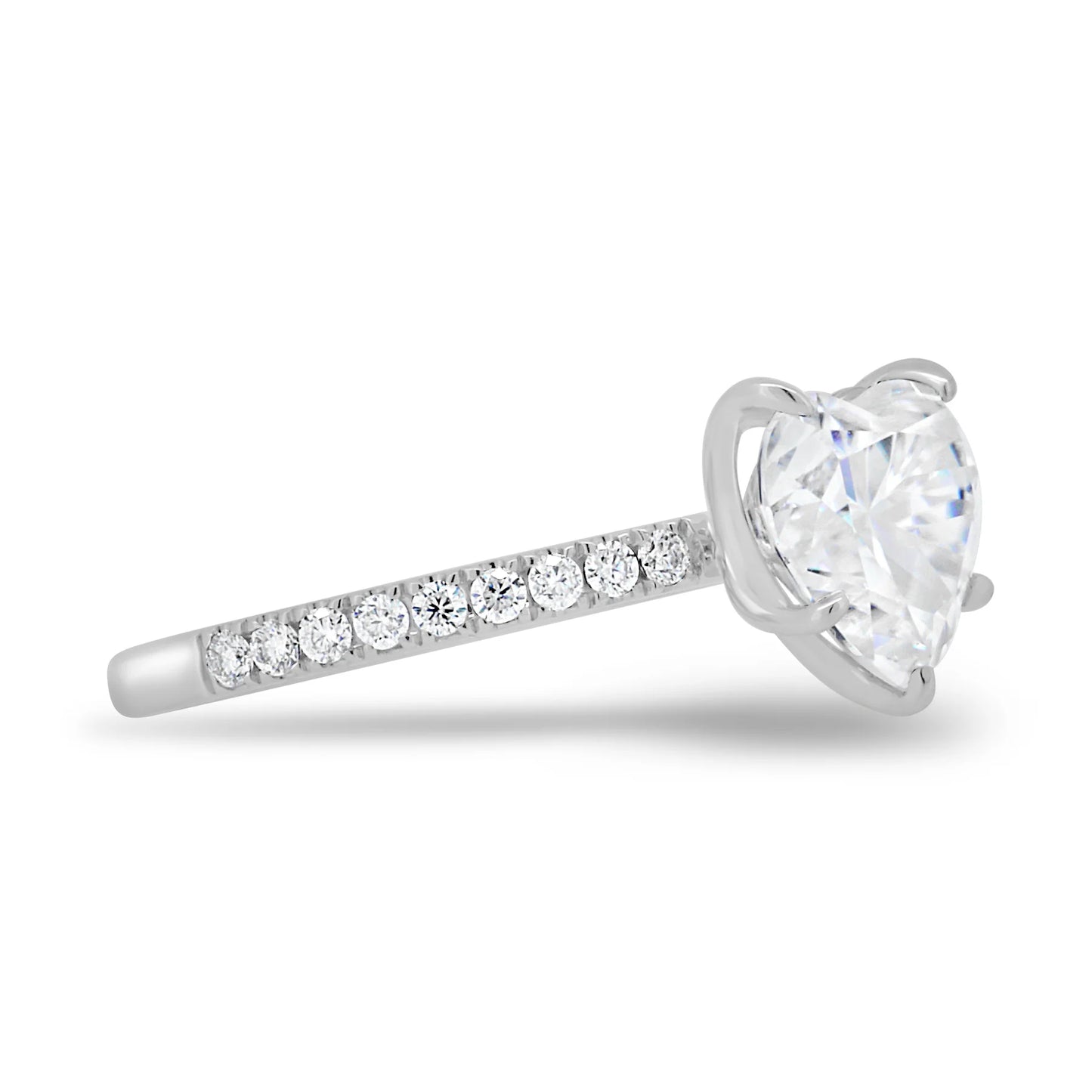 Lab Grown Diamond Heart Solitaire with Pavé Ring In 14k White Gold - UDJLR37