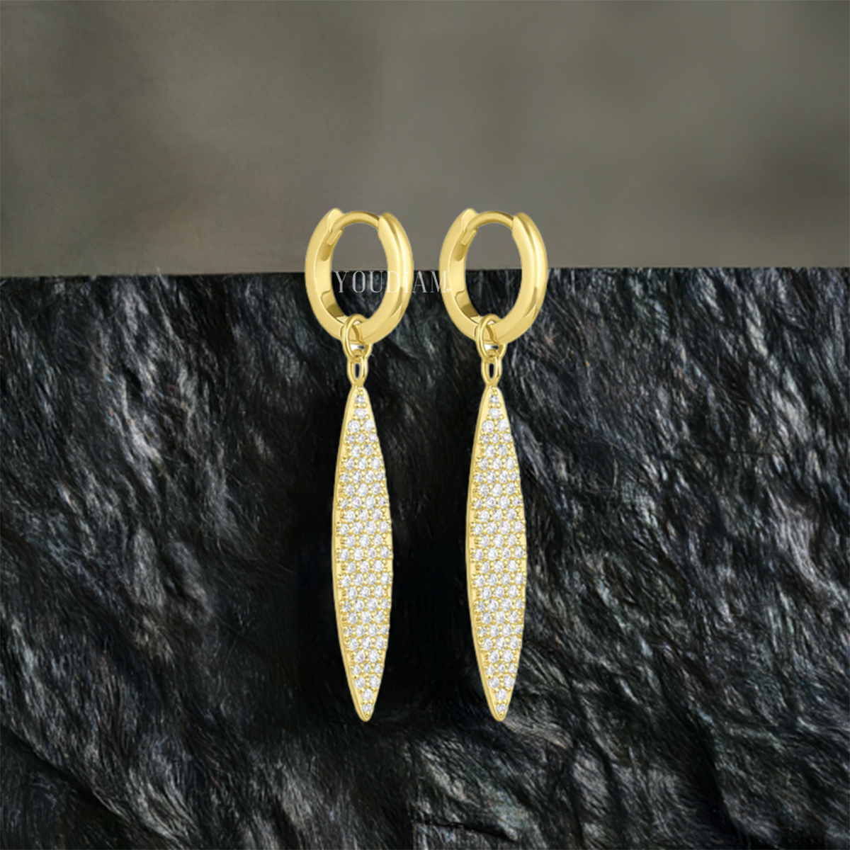 Leaf Shape Pave Lab Diamond Hoops, Leaf Shape Lab Diamonds Earrings - EUDER07
