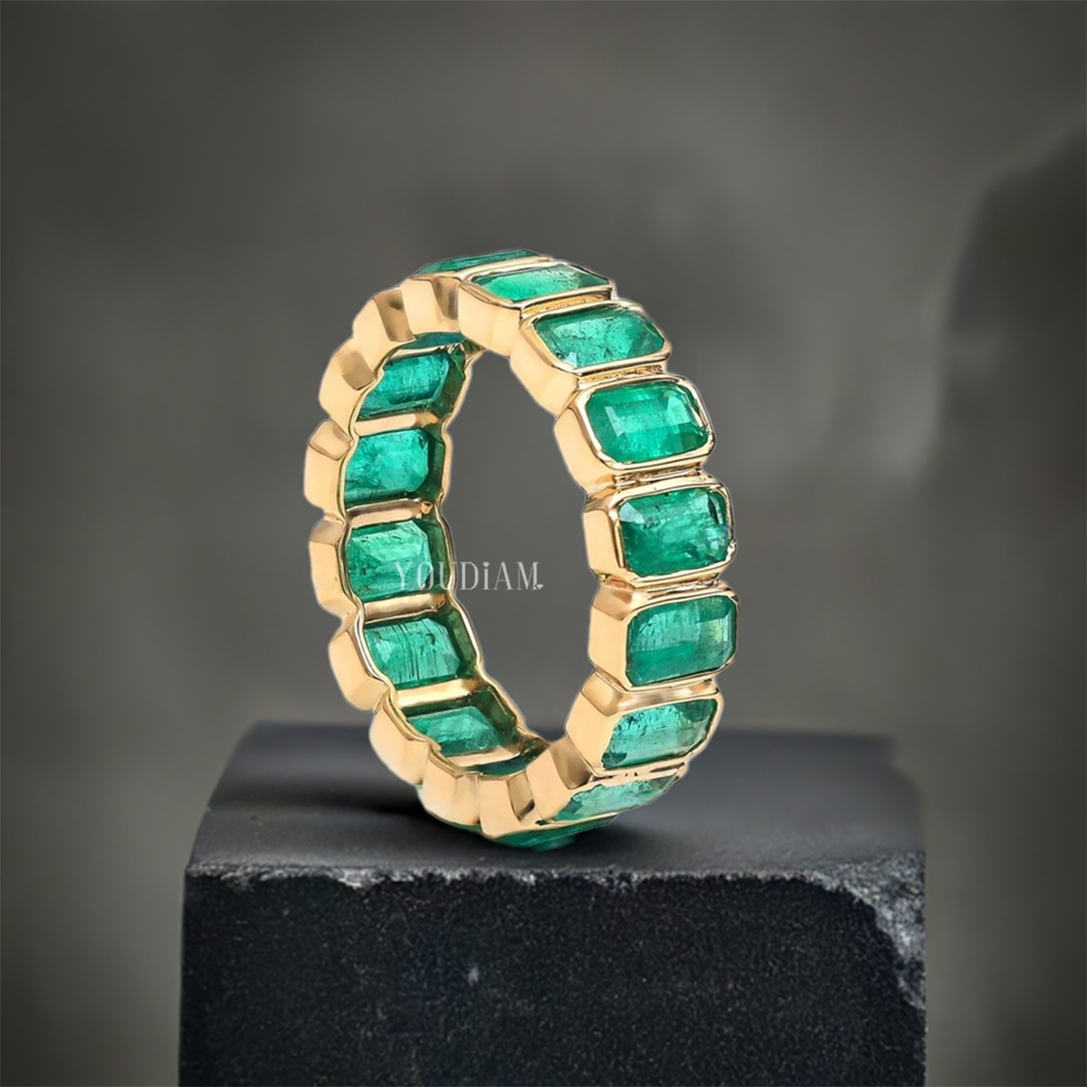 Natural Emeralds Eternity Band in Antique Bezel Setting - EUDJLR66