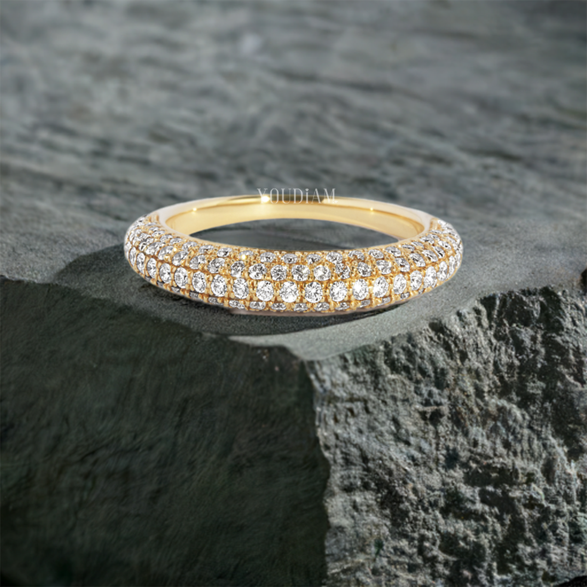 Pave Diamond Band with Rounded Form, Pave Set Wedding Band