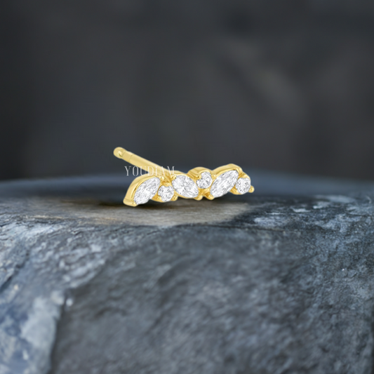 Petite Cluster Stud Earrings with Lab Diamonds, Marquise Lab Diamond Earrings - EUDER09