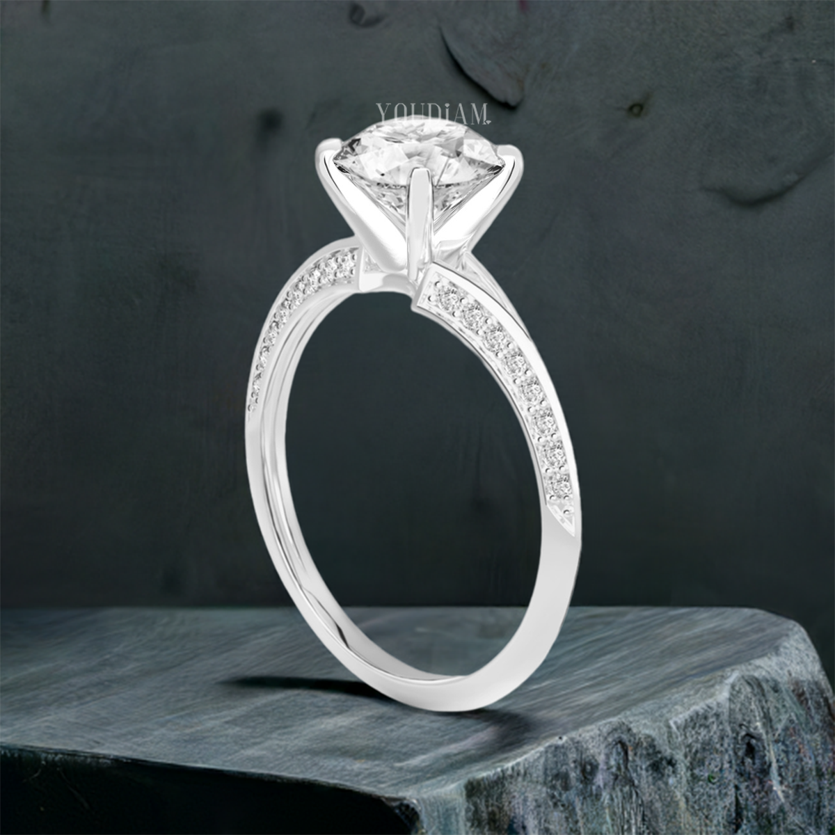 Petite Twist Lab Diamond Ring with Split-Shank Knife Edge and Pave Diamonds - EUDJLR50