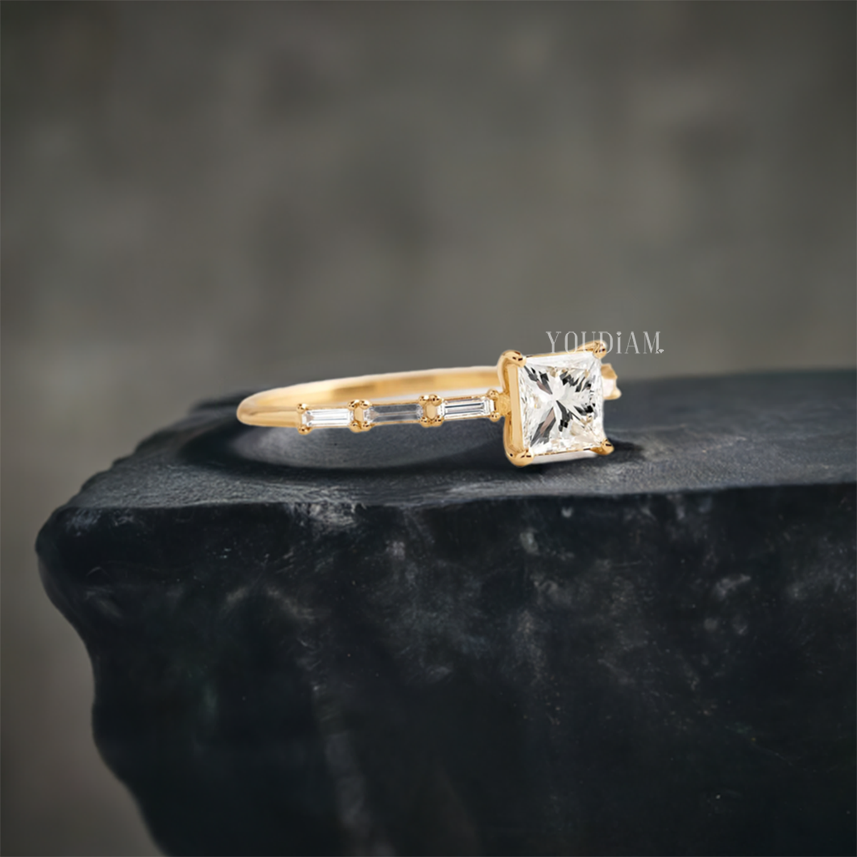 Princess Cut Lab Diamond Ring With 6 Baguette Diamonds - EUDJLR46