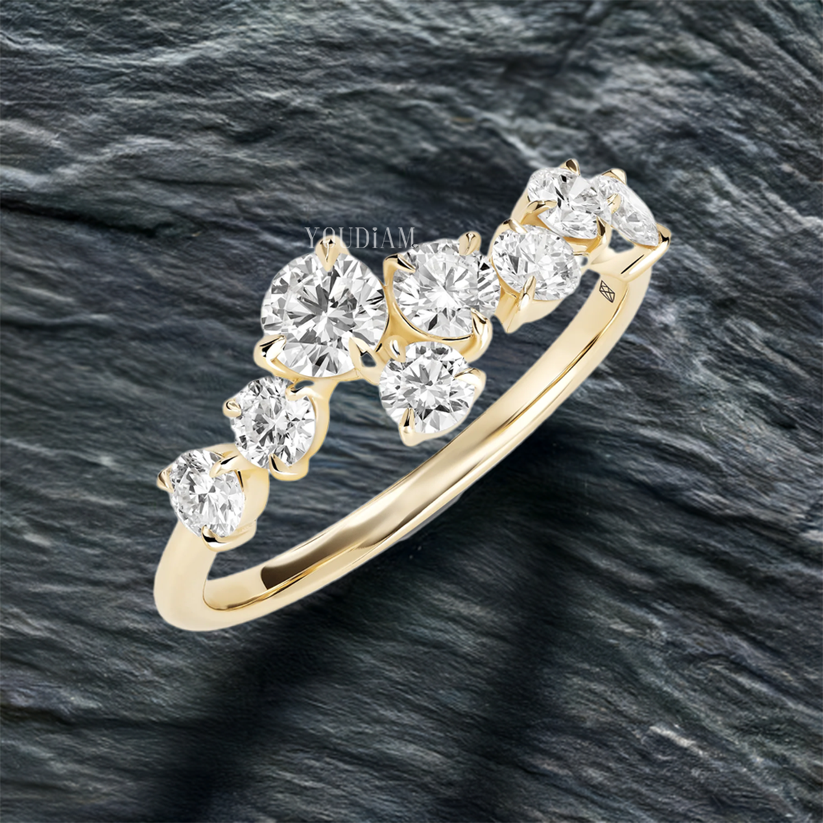 Sparkling Cluster of Eight Lab Diamonds Ring, Cluster Lab Diamonds Band - EUDJLR61