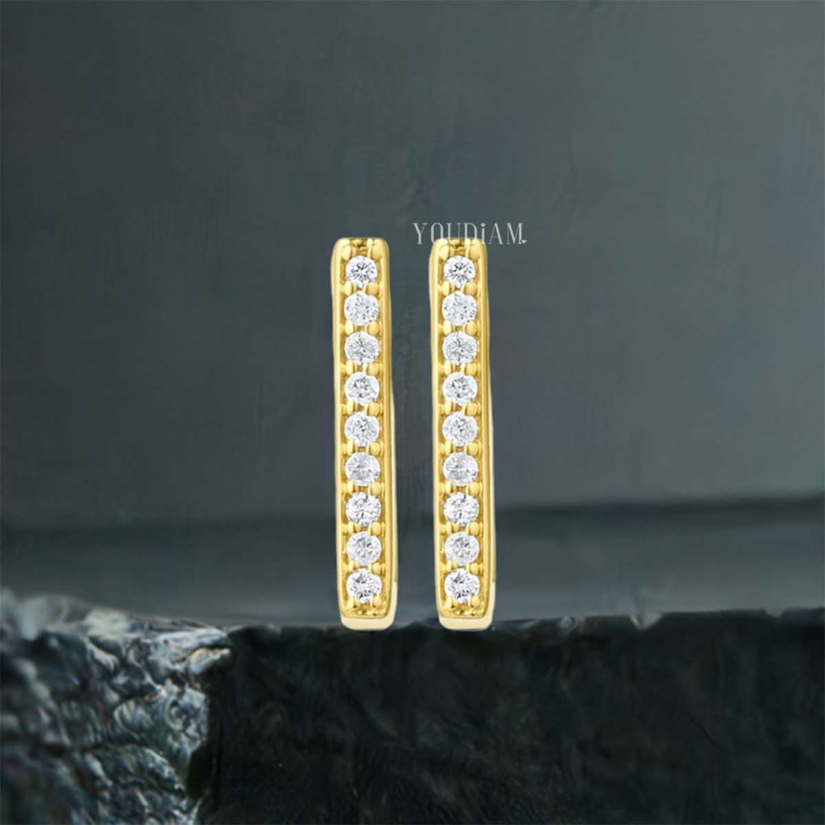 Square Shape Earrings with Pave Lab Diamonds, Dainty Lab Diamonds Earrings - EUDER05