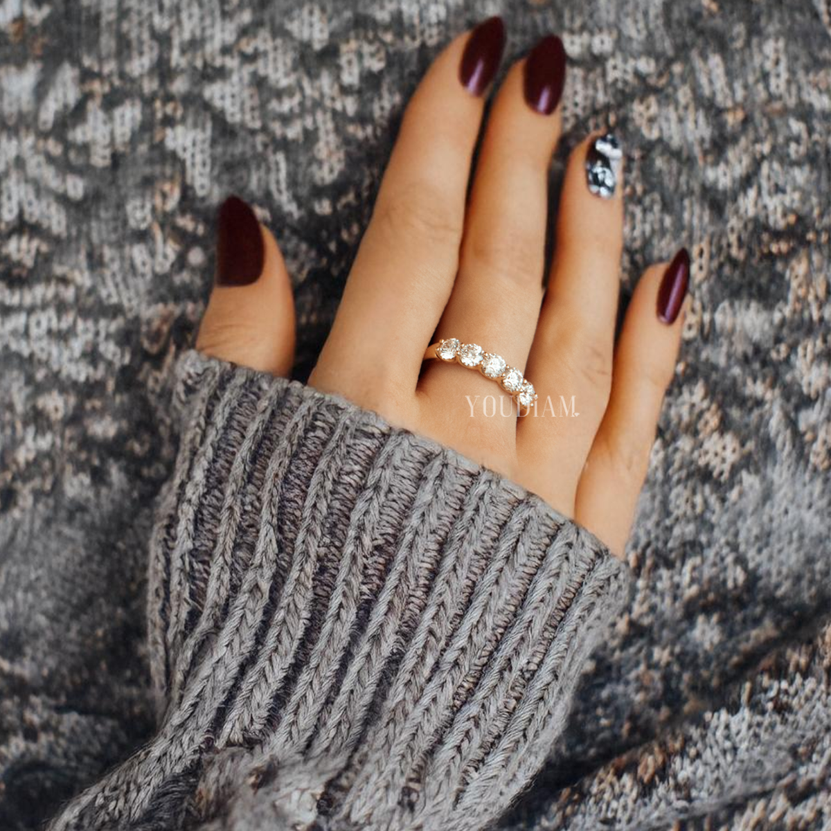 Five Round Diamonds Band, Five Stone Round Cut Lab Diamond - EUDJLR37