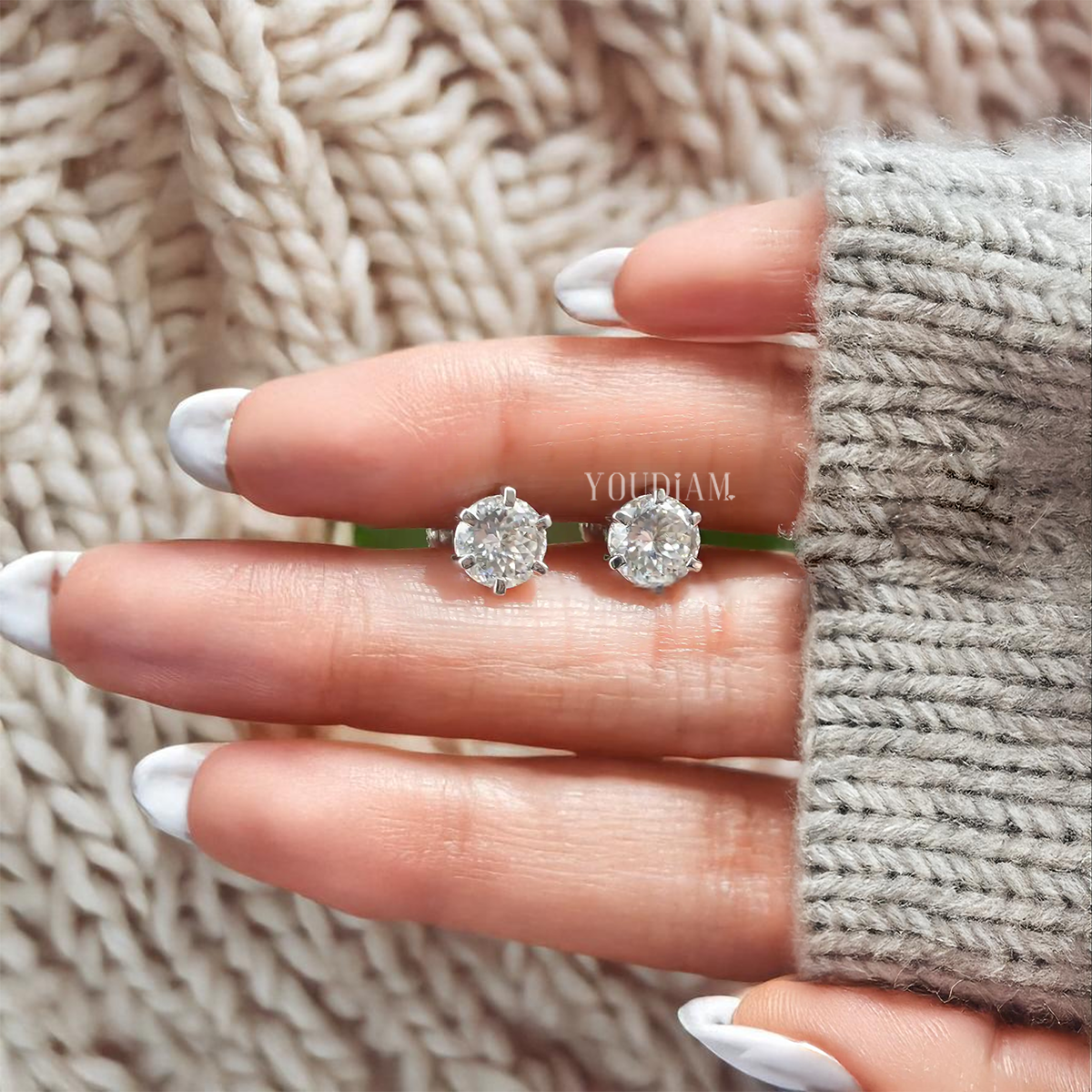 Portuguese Cut Lab Diamond Stud Earrings - EUDER12