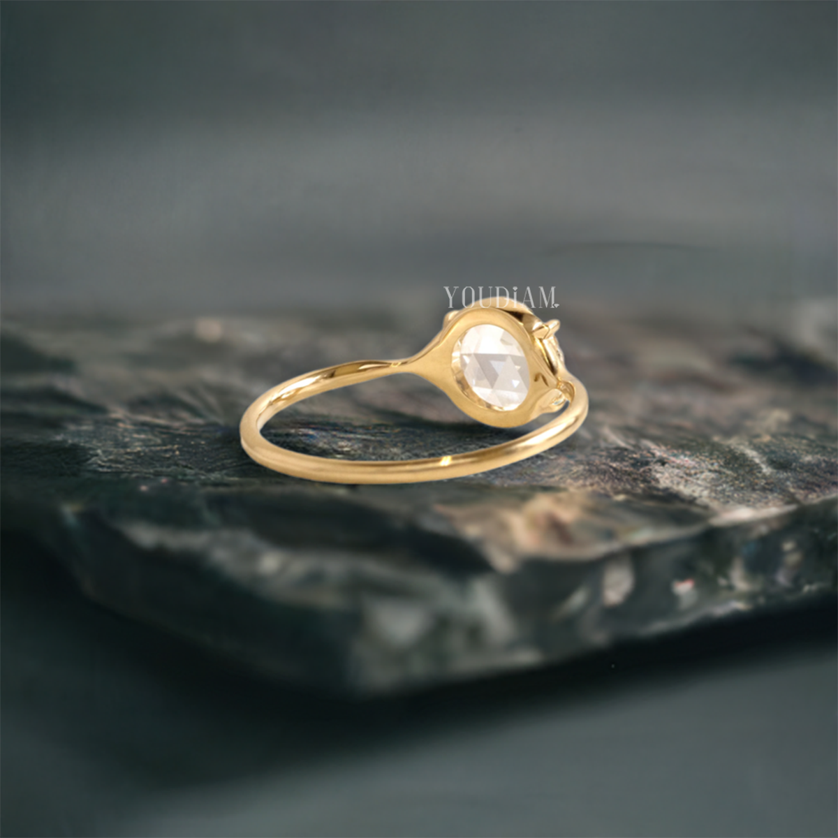 0.85ct Rose Cut Lab Diamond Ring, Rose Cut Solitaire Ring - EUDJLR48