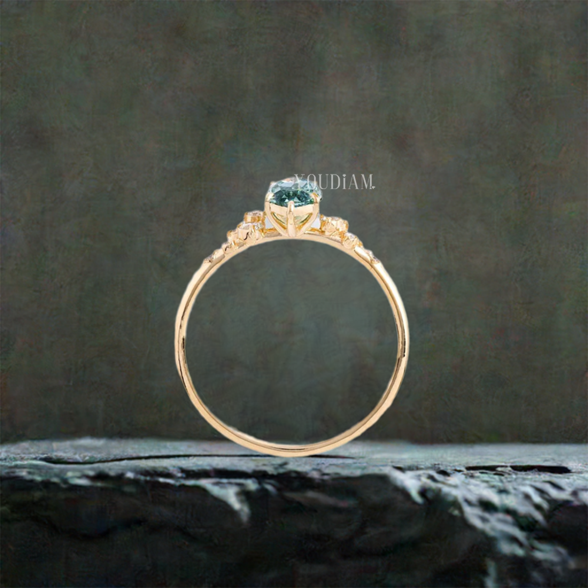 1ct Marquise Blue-Green Lab Diamond Ring with Accented Diamonds - EUDJLR49