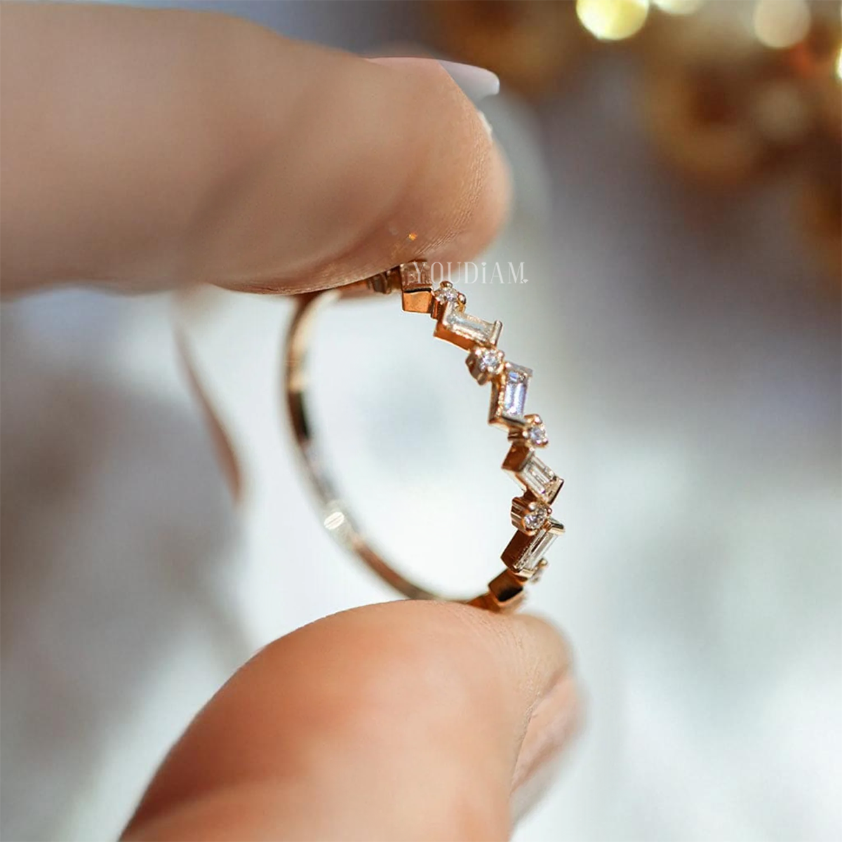 Baguette Cluster Lab Diamonds Band, Baguette and Round Lab Diamonds Band - EUDJLR53