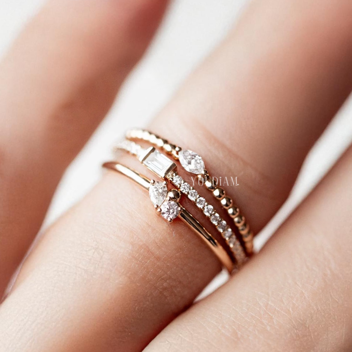 East West Baguette with Pave Lab Diamonds Ring, Baguette Lab Diamond Band - EUDJLR56