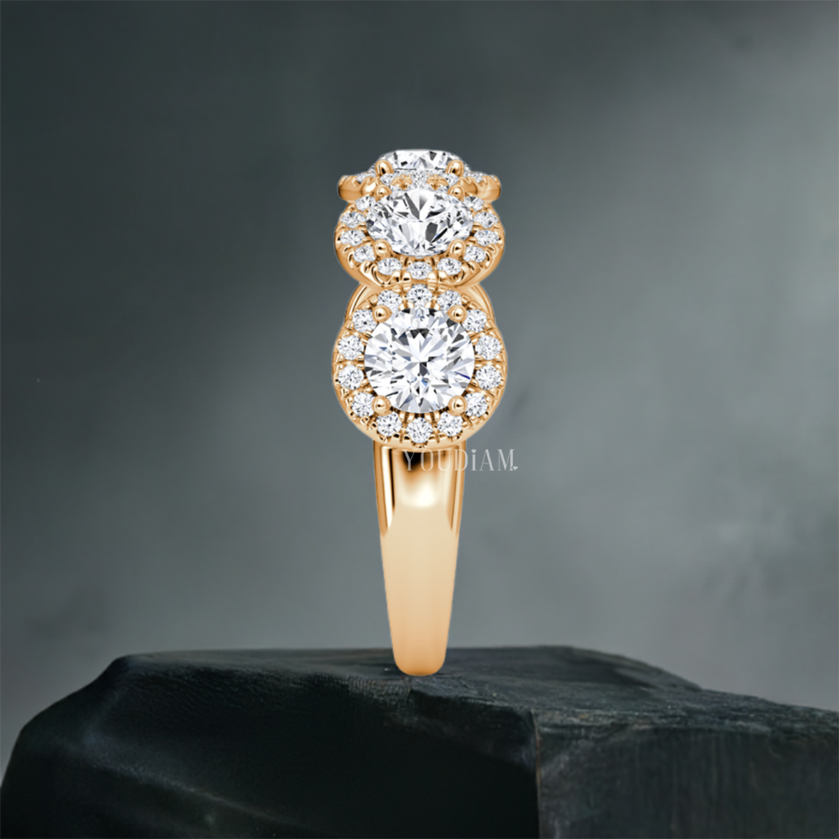 Five Round Lab Diamonds with Five Halo Band, Five Stones Band, Half Eternity Band - EUDJLR44