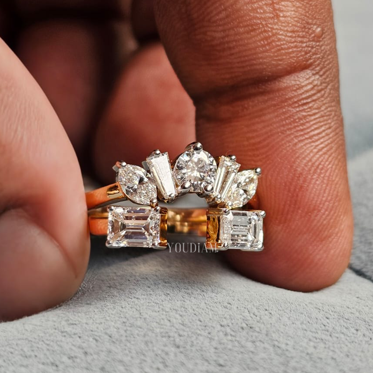 Gap Band and Curved Band with Mix Cut Lab Diamonds - EUDJLR62