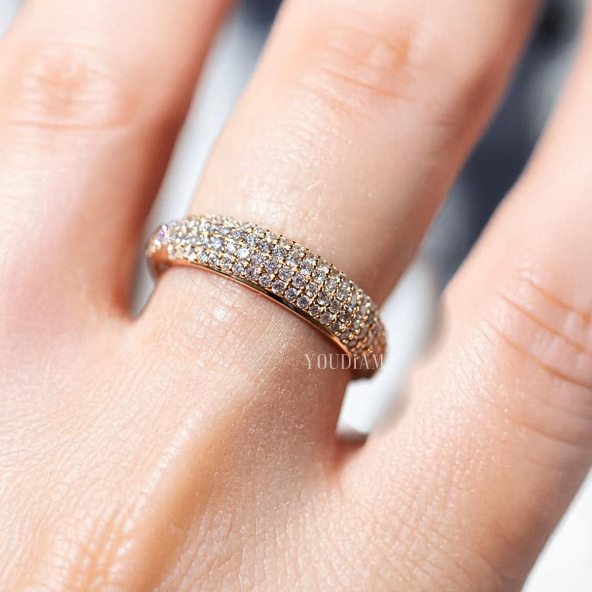 Lab Diamond Pave Dome Ring, Dome Shank, Rounded Edges Band - EUDJLR57