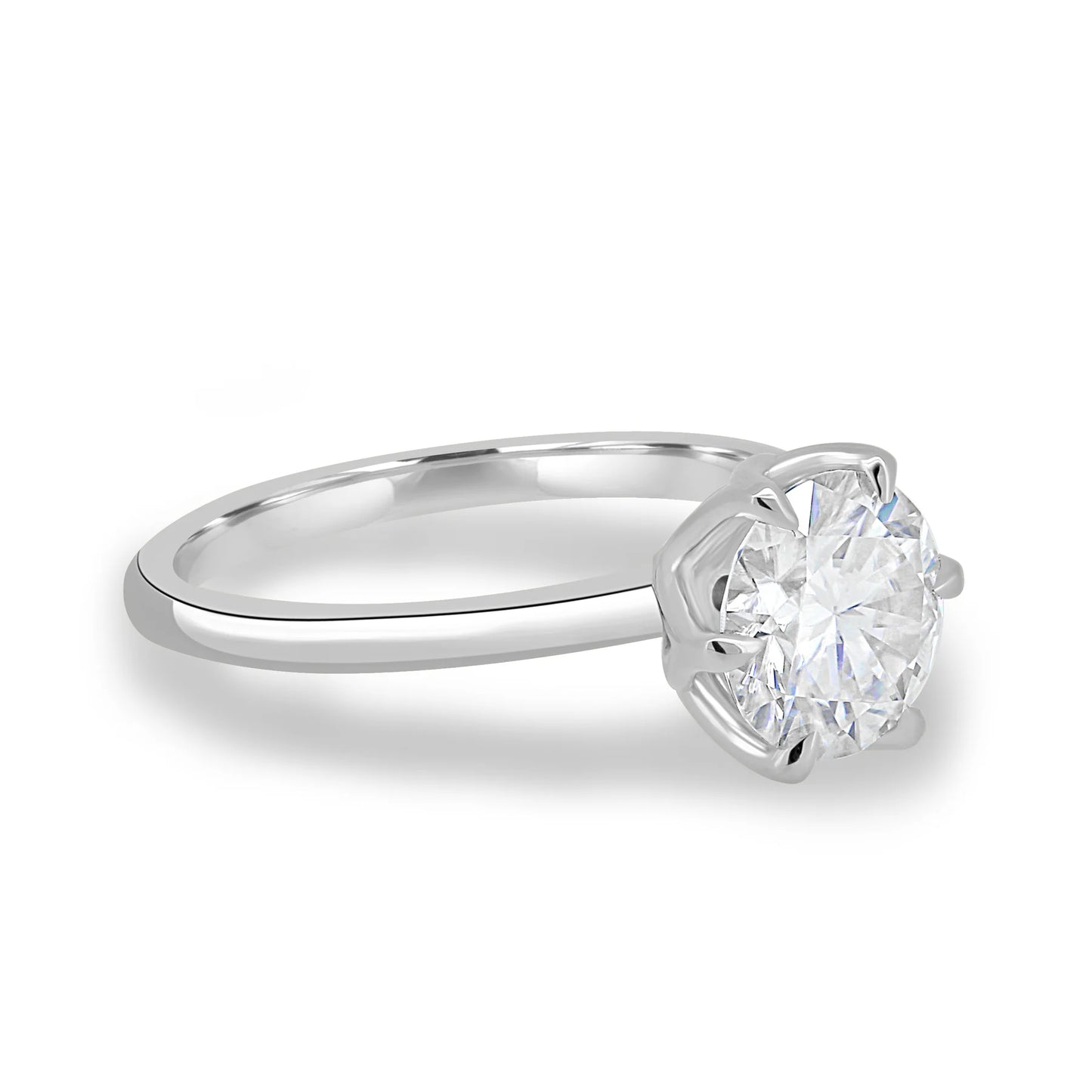 Lab Grown Diamond 6 Claw Round Solitaire Ring In 14k White Gold - UDJLR38
