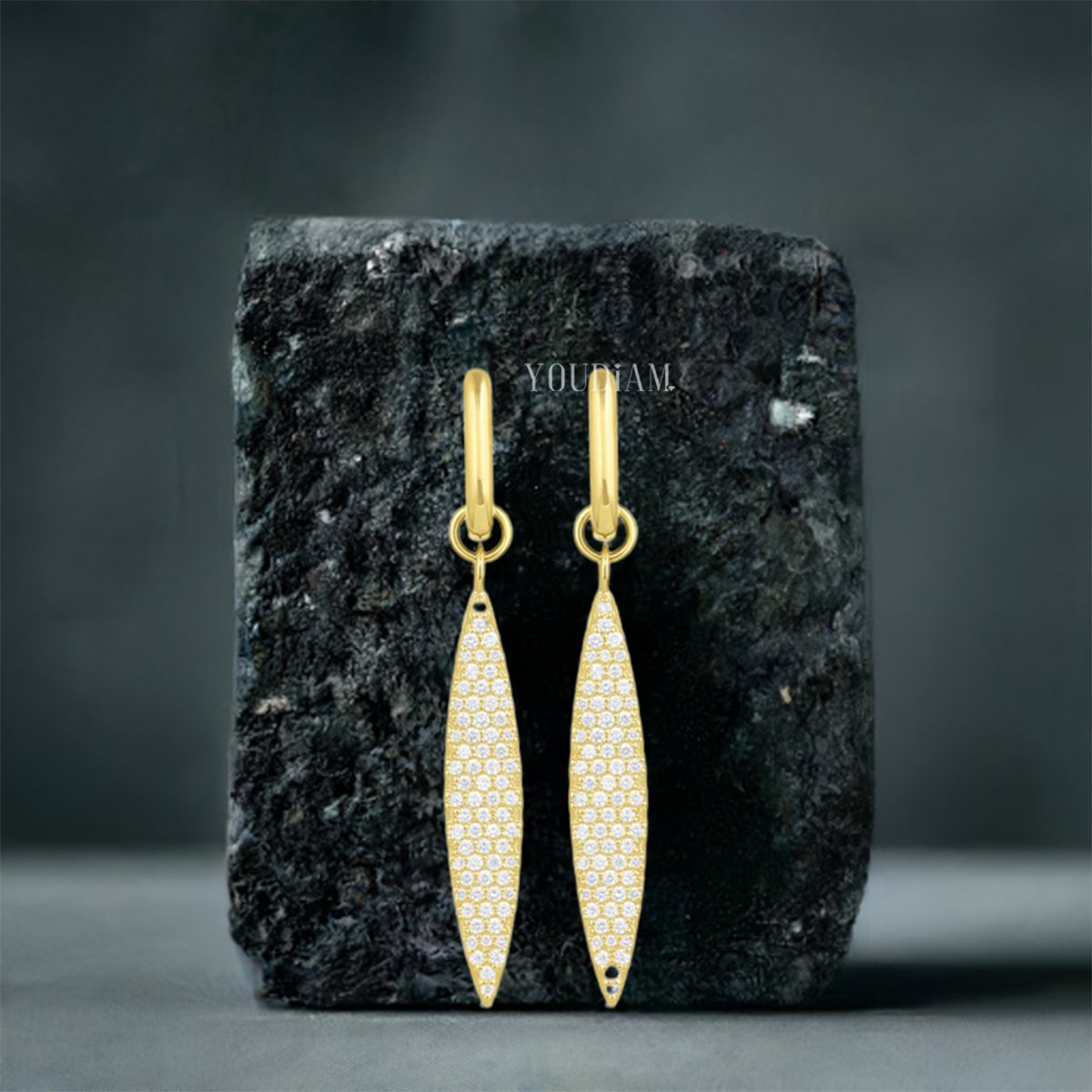 Leaf Shape Pave Lab Diamond Hoops, Leaf Shape Lab Diamonds Earrings - EUDER07