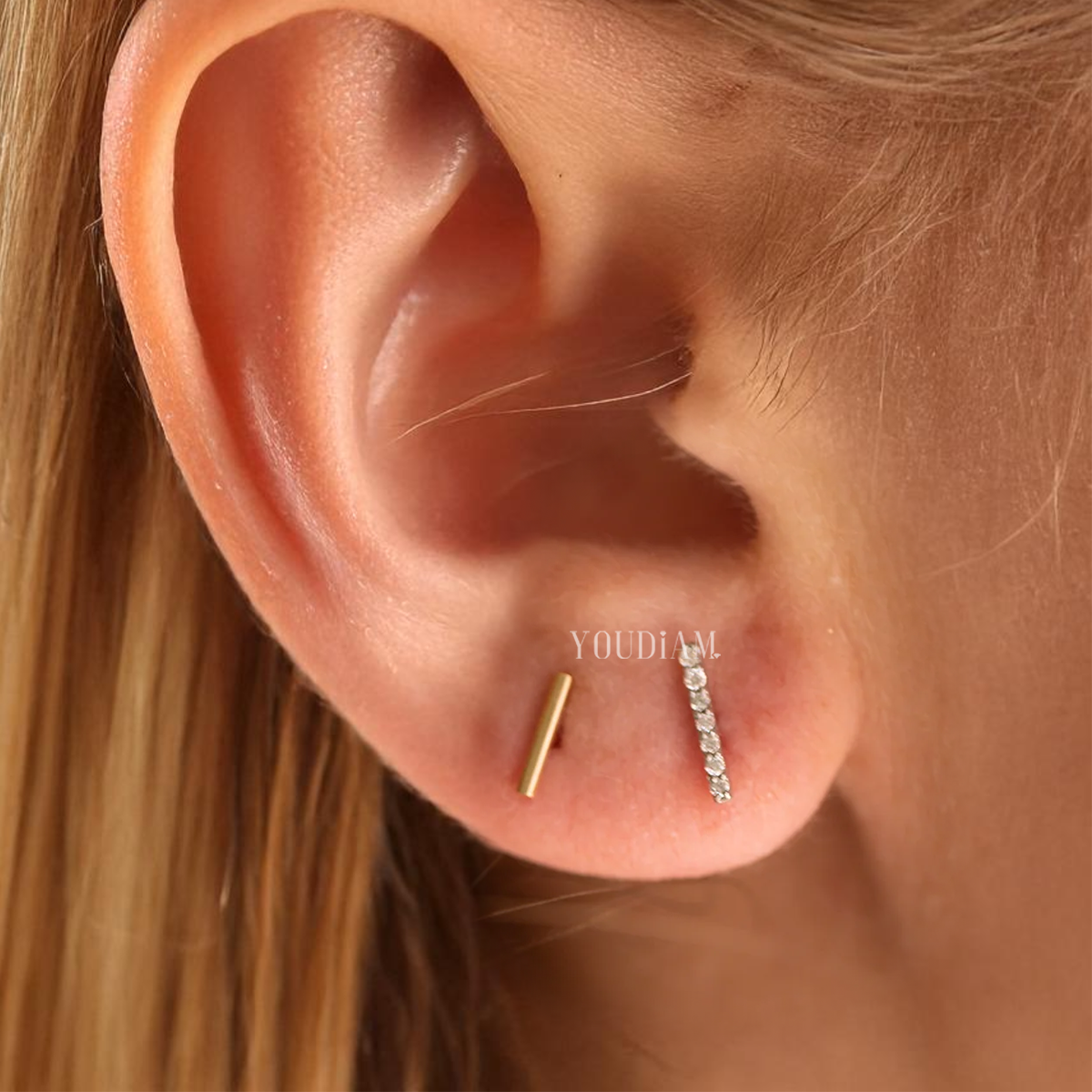 Pave Bar Stud Earrings with Lab Diamonds, Dainty Lab Diamonds Earrings - EUDER10