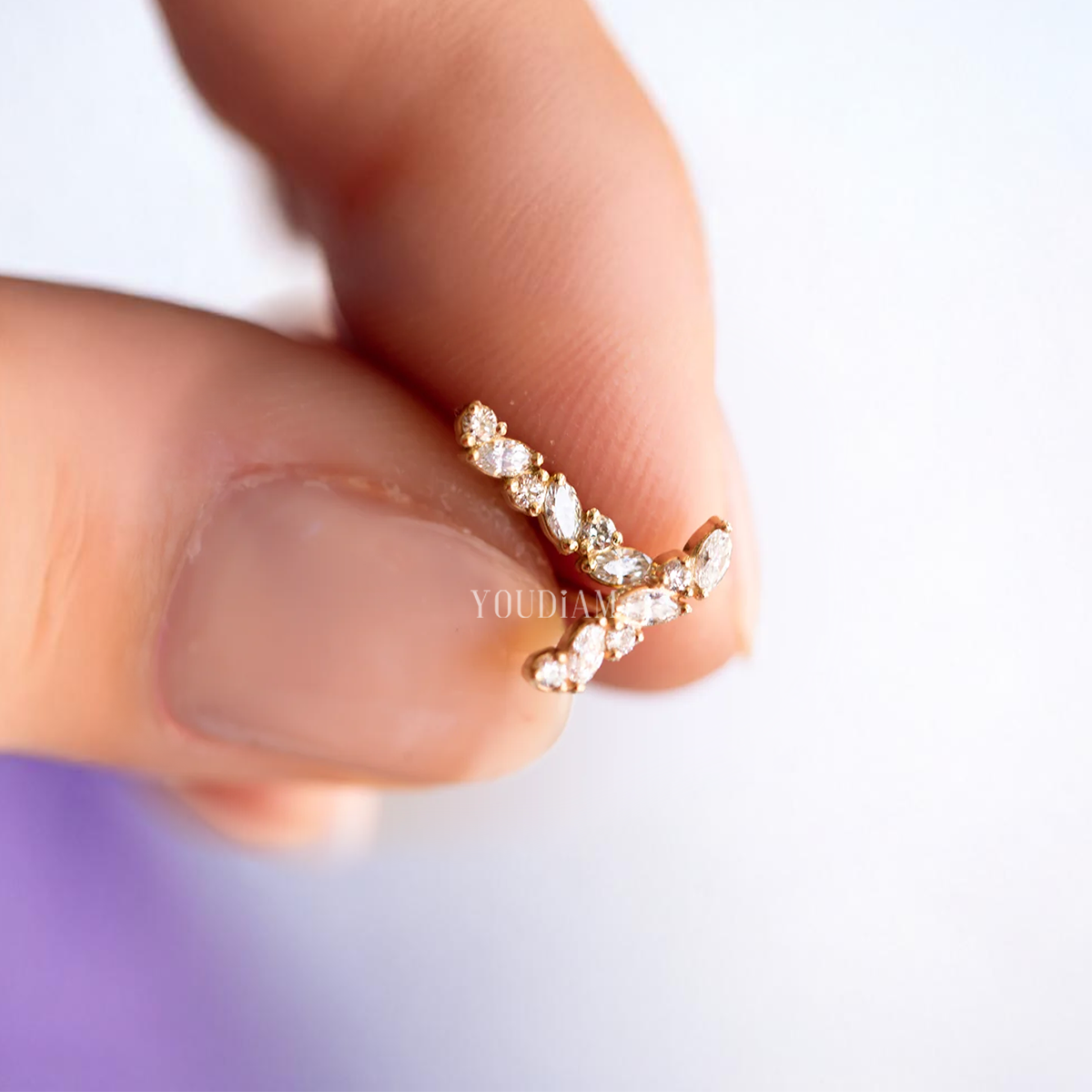 Petite Cluster Stud Earrings with Lab Diamonds, Marquise Lab Diamond Earrings - EUDER09