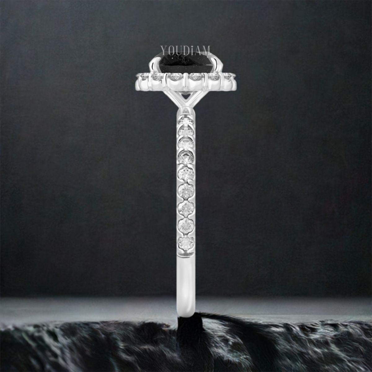 Round Salt and Pepper Diamond Ring with Halo and Dainty Band, Night Sky Style Ring - EUDJLR52