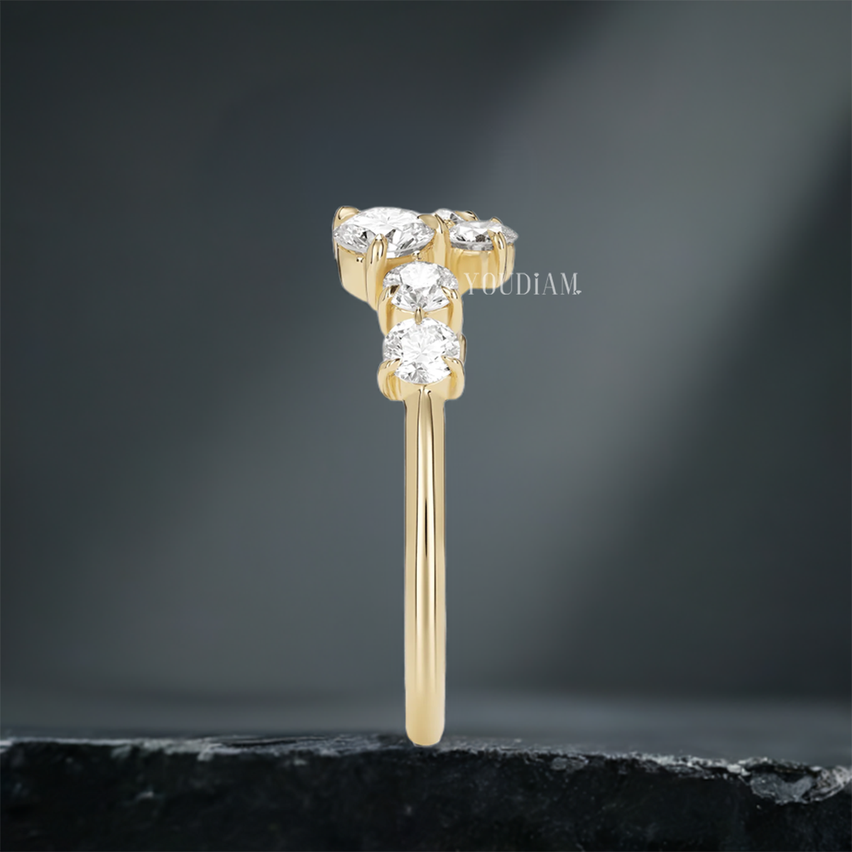 Sparkling Cluster of Eight Lab Diamonds Ring, Cluster Lab Diamonds Band - EUDJLR61